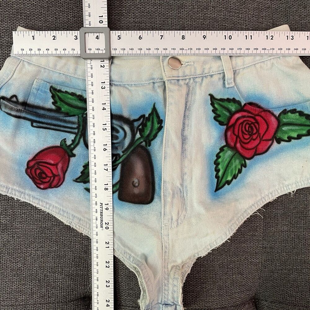 Vintage 80s Guns N Roses Airbrush Booty Short Denim Vest Set J. Neyrot Miami Art - Picture 8 of 14